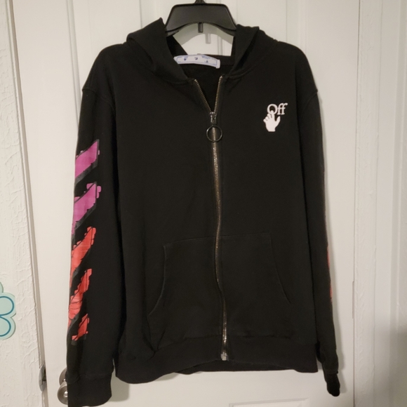 Off-White Black Hoodie with Purple and Pink Stripes - Picture 2 of 9